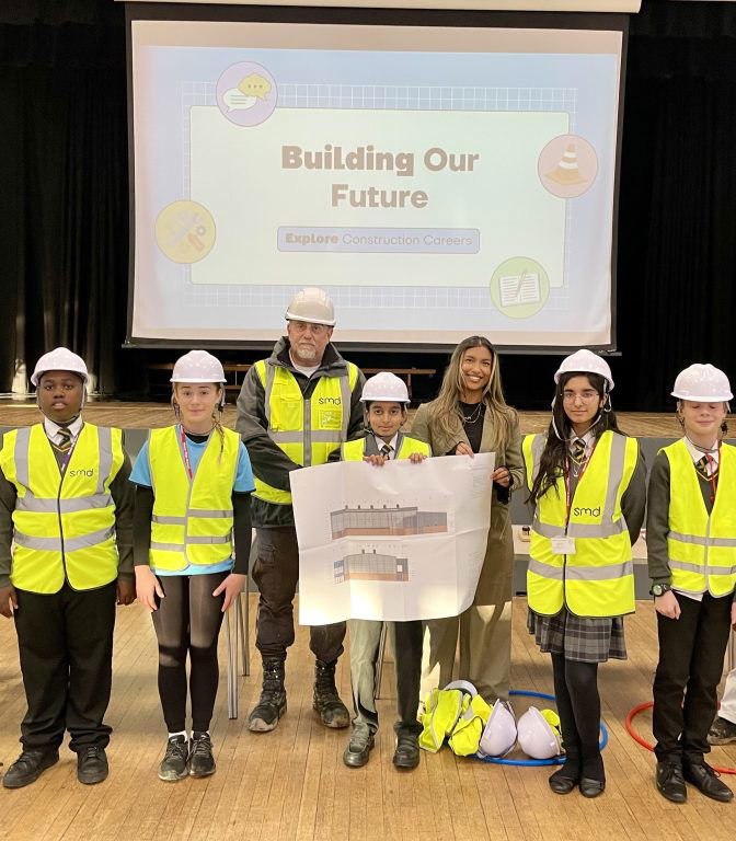 SMD Team with pupils at Talks and Tour event